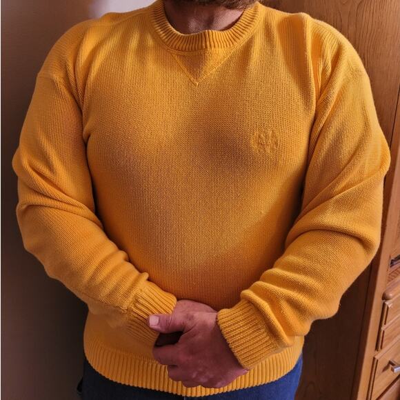 Vntg 80s 90s Great Lakes Recreation Mens Yellow Cotton Knit Sweater XL Dadcore - Picture 8 of 10